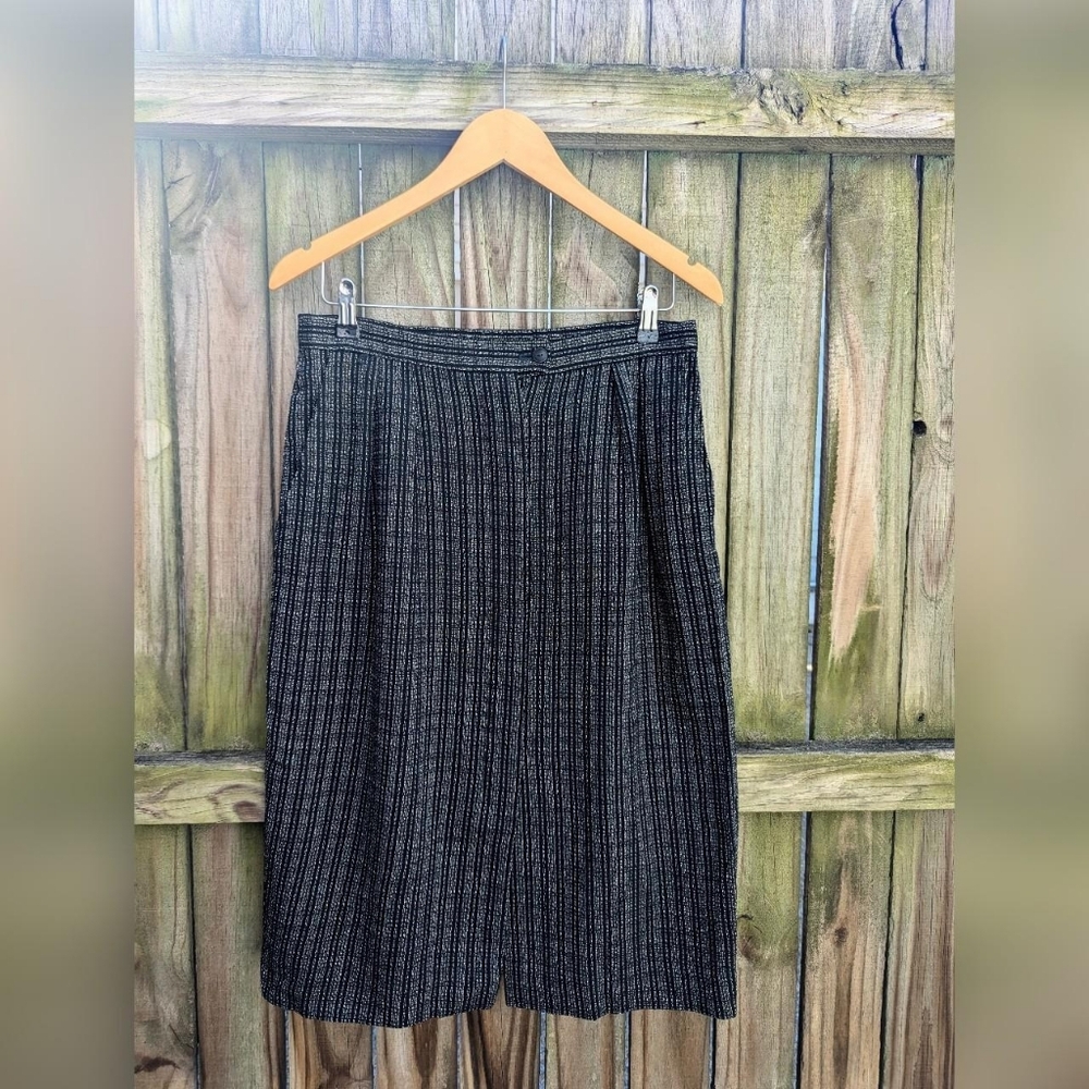 Vintage 80's Bill Blass Blassport Black & White Stripe Button Front Midi Skirt